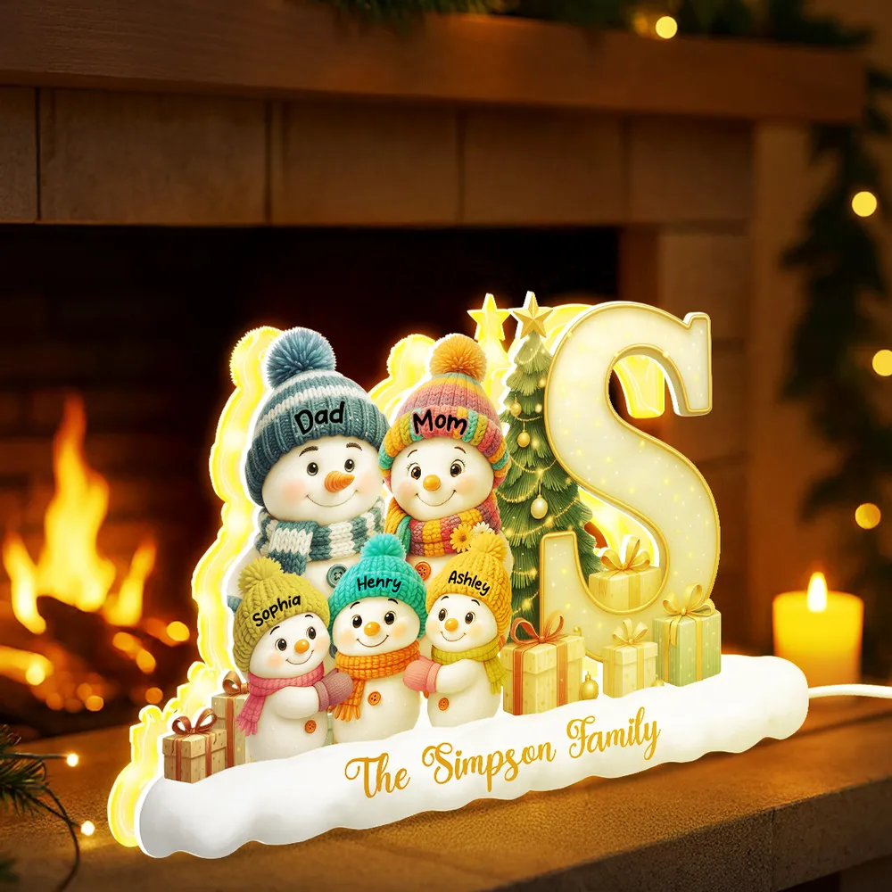 Snowman Family Christmas Acrylic Light Box | Personalized Initial Display, Perfect Gift for Families - Image 2