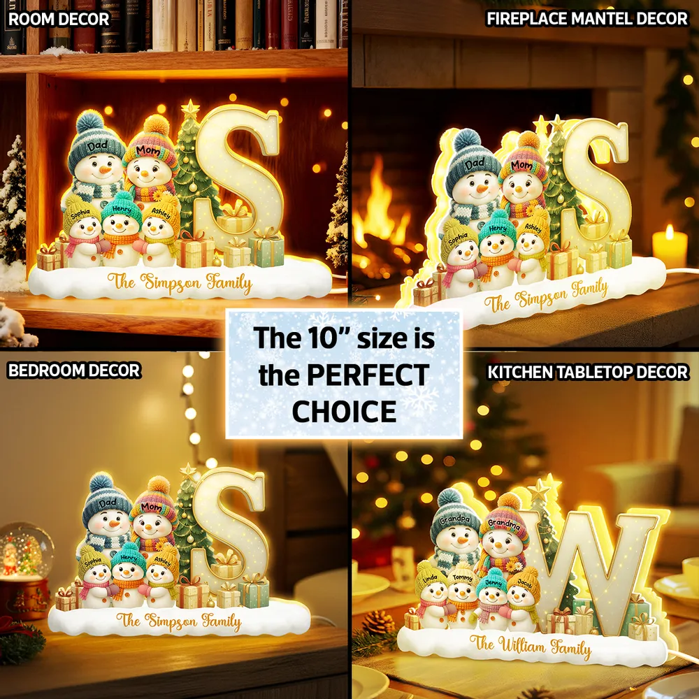 Snowman Family Christmas Acrylic Light Box | Personalized Initial Display, Perfect Gift for Families - Image 3