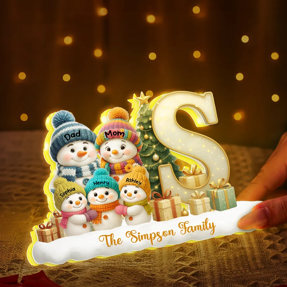 Snowman Family Christmas Acrylic Light Box | Personalized Initial Display, Perfect Gift for Families - Image 6