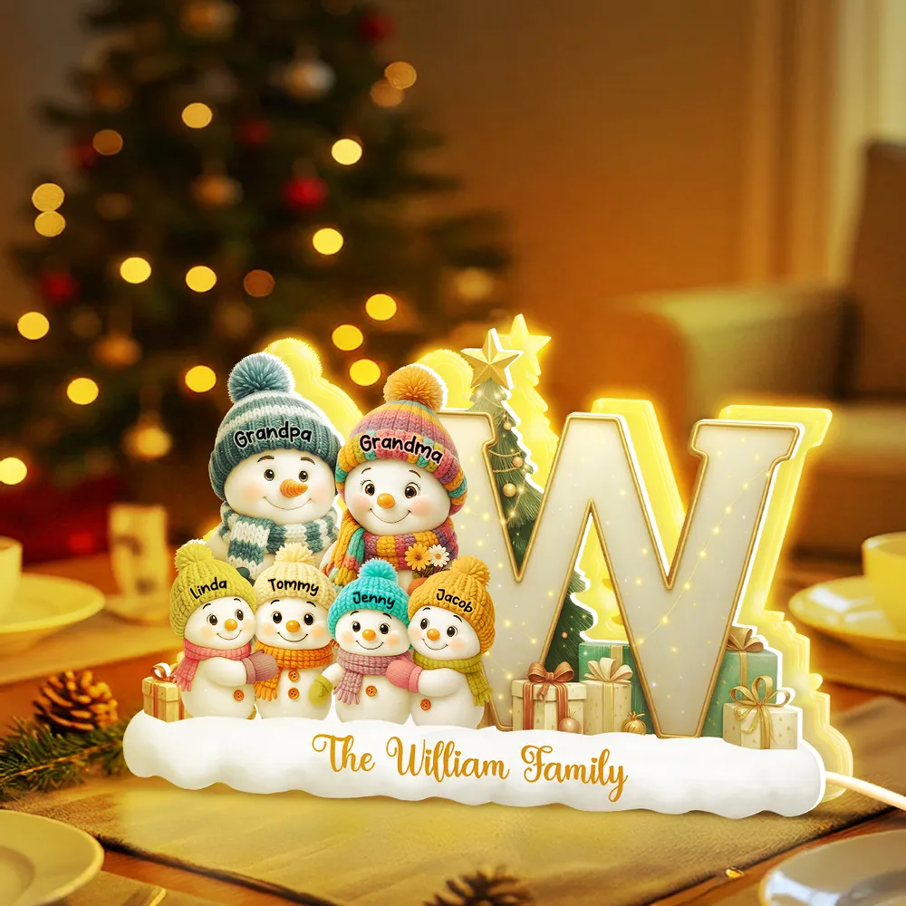 Snowman Family Christmas Acrylic Light Box | Personalized Initial Display, Perfect Gift for Families - Image 8