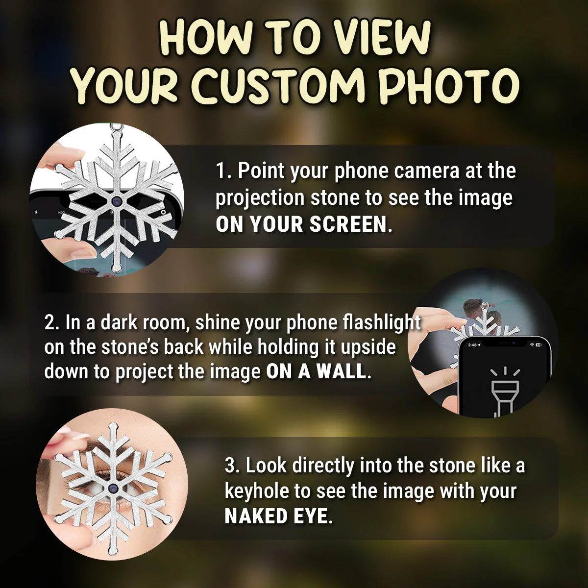 Photo Projection Ornament Crystal Snowflake, Pet Photo Keepsake with Snowy Night Scene, unique gift for pet parents - Image 6