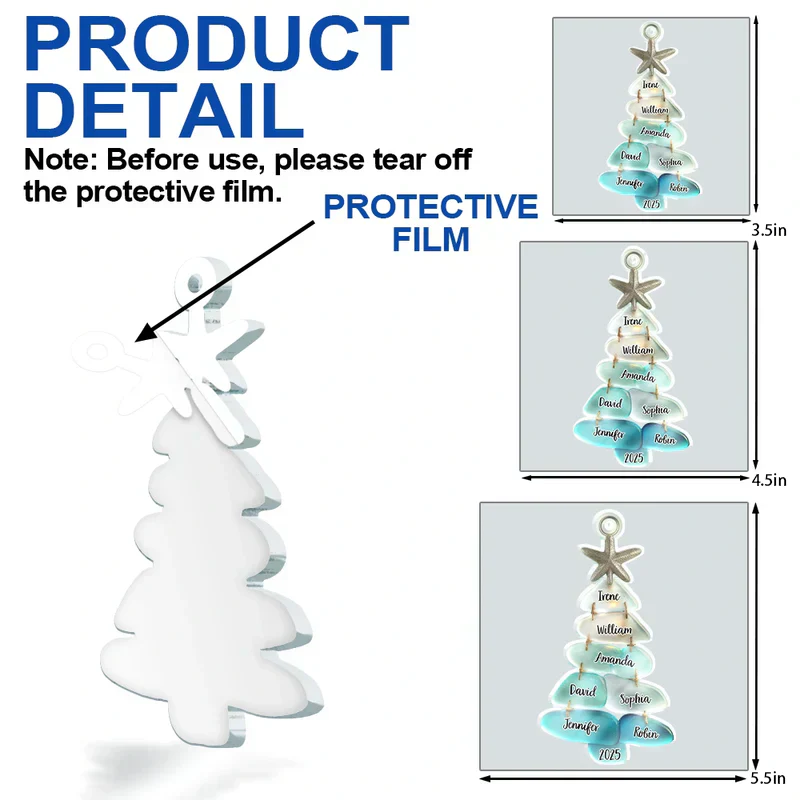 Acrylic Ornament, Personalized Sea-Glass Tree for Christmas Decor, Coastal Aqua Glow, a unique family gift - Image 4