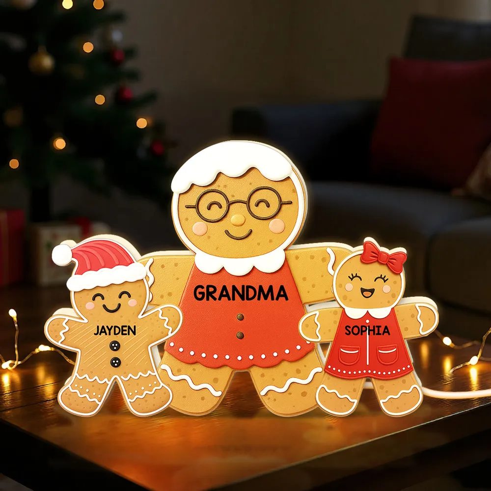 Acrylic Light Box - Gingerbread Grandma & Grandkids, Custom, Christmas Decor, Warm Glow Keepsake, Unique Gift for Grandma - Image 3