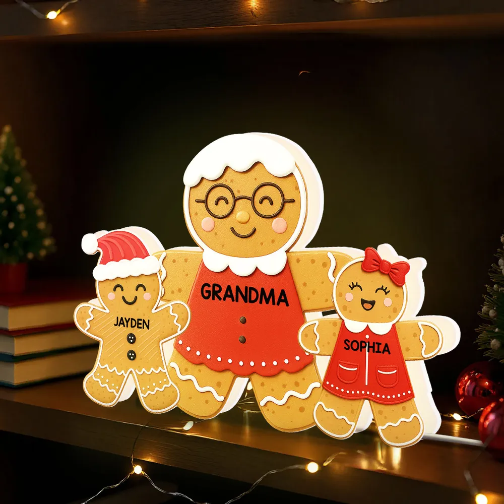Acrylic Light Box - Gingerbread Grandma & Grandkids, Custom, Christmas Decor, Warm Glow Keepsake, Unique Gift for Grandma - Image 6