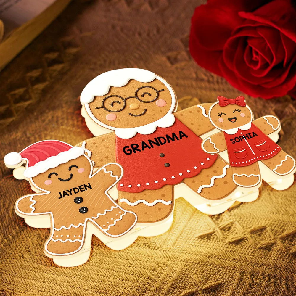 Acrylic Light Box - Gingerbread Grandma & Grandkids, Custom, Christmas Decor, Warm Glow Keepsake, Unique Gift for Grandma - Image 8