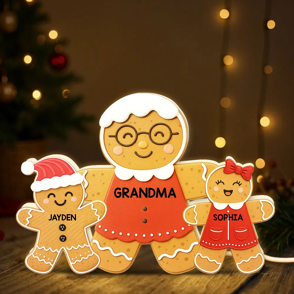 Acrylic Light Box - Gingerbread Grandma & Grandkids, Custom, Christmas Decor, Warm Glow Keepsake, Unique Gift for Grandma - Image 9