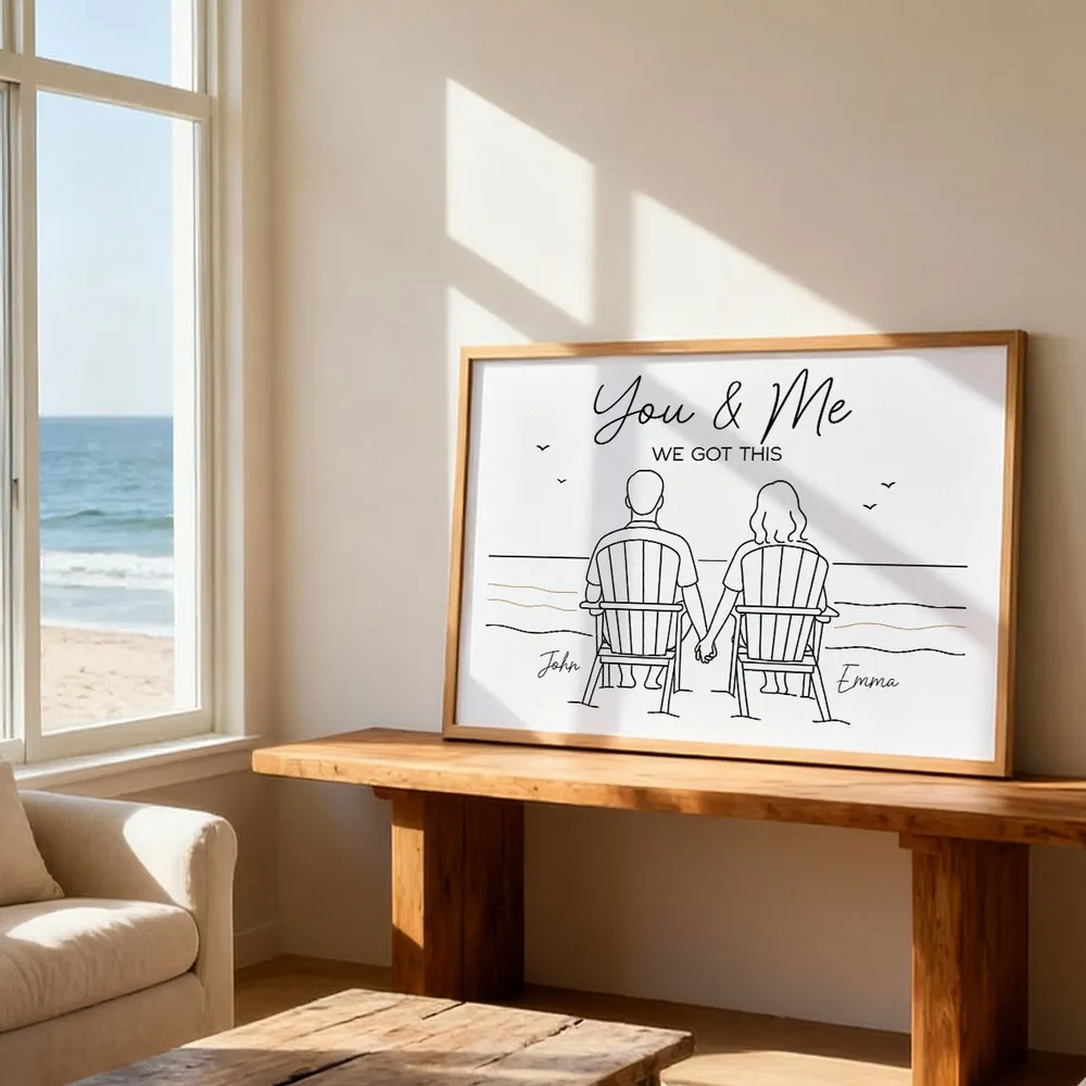 Custom Line Art Beach Poster – Holding Hands Couple Illustration, Add Names, Perfect Anniversary or Valentine’s Gift - Image 8