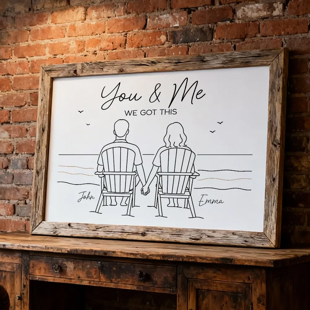 Custom Line Art Beach Poster – Holding Hands Couple Illustration, Add Names, Perfect Anniversary or Valentine’s Gift - Image 9