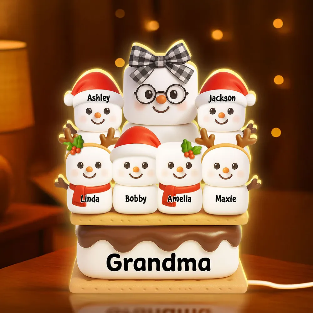 Personalized Acrylic Light Box - Cute S'mores Marshmallow Stack with Santa Hats & Warm Glow - Unique Gift for Grandma - Image 2