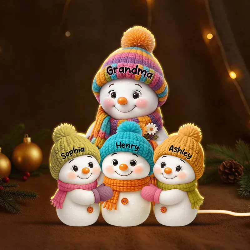 Personalized Snowman Family Acrylic Light Box with soft lighting, heartfelt winter gift for parents or loved ones - Image 4