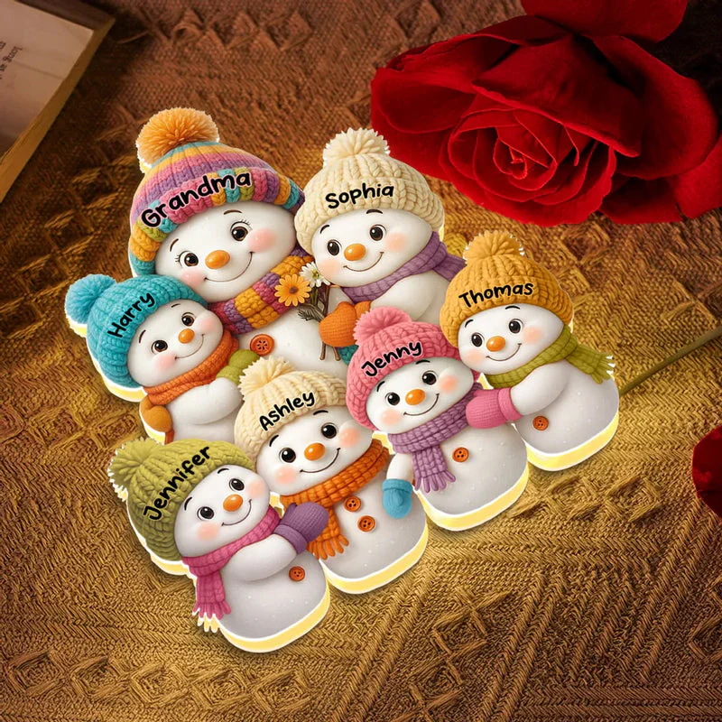 Personalized Snowman Family Acrylic Light Box with soft lighting, heartfelt winter gift for parents or loved ones - Image 7