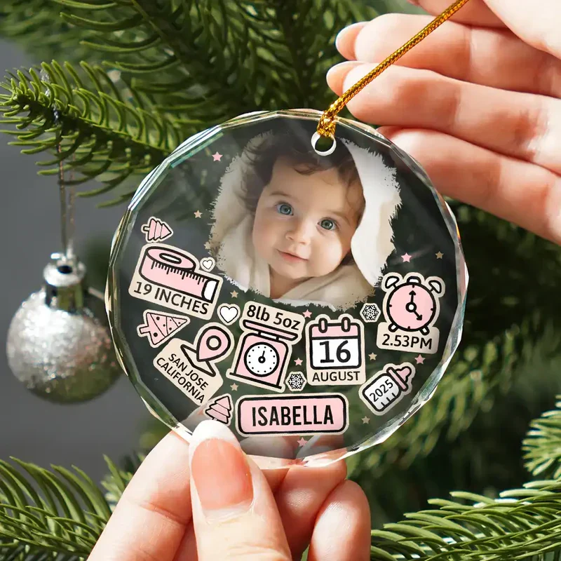 Baby's First Christmas Crystal Ornament - Custom Photo Circle Keepsake, a unique gift for new parents - Image 3