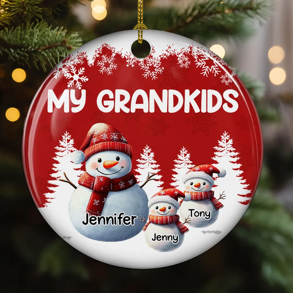 Ceramic Ornament, Cute Snowman Family Grandkids Theme, Easy to Personalize, Holiday Tree Charm, Creative Gift for Grandma - Image 3