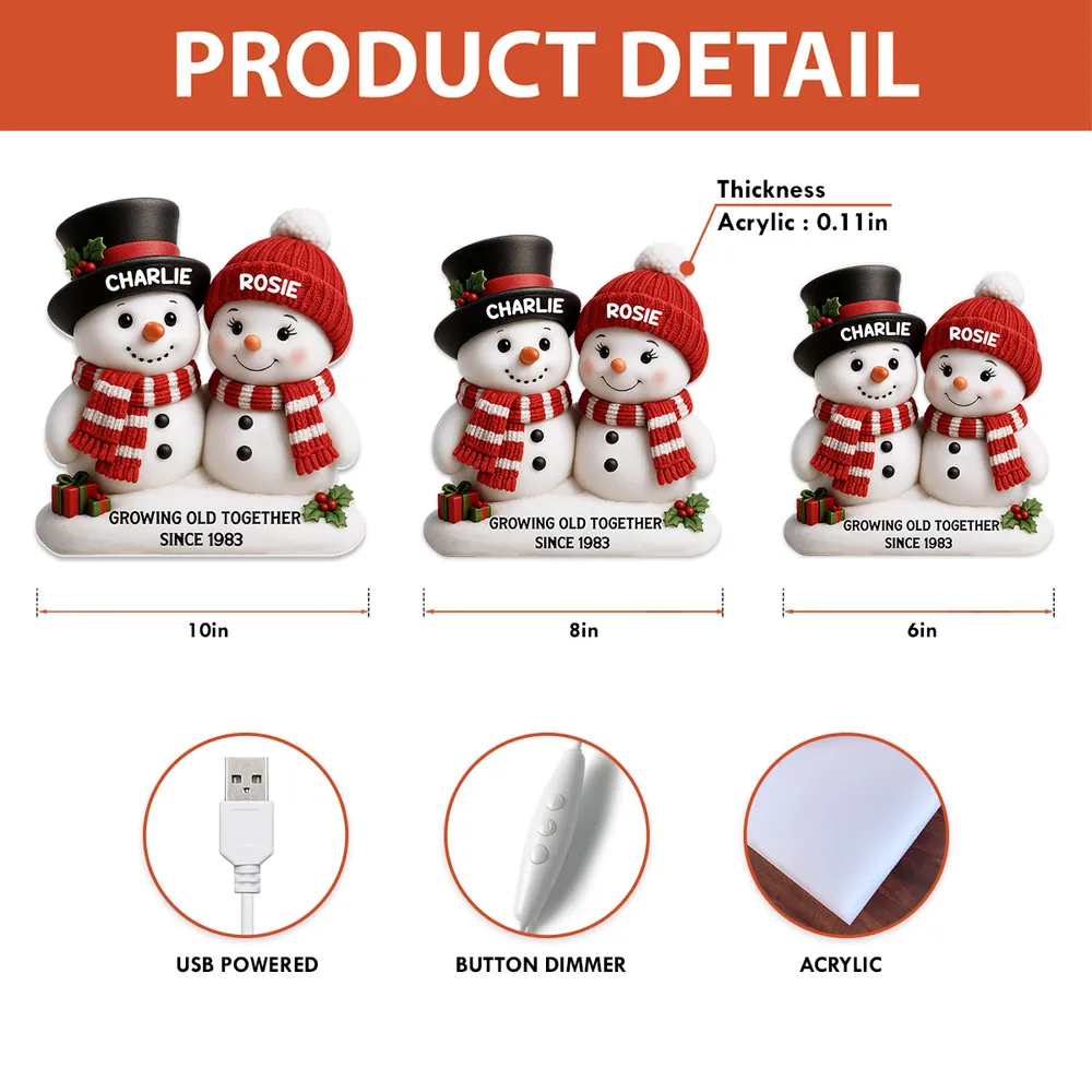 Acrylic Light Box Snowman Couple - Growing Old Together, Warm Glow Christmas Decor, Creative Personalized Gift for Couples - Image 4