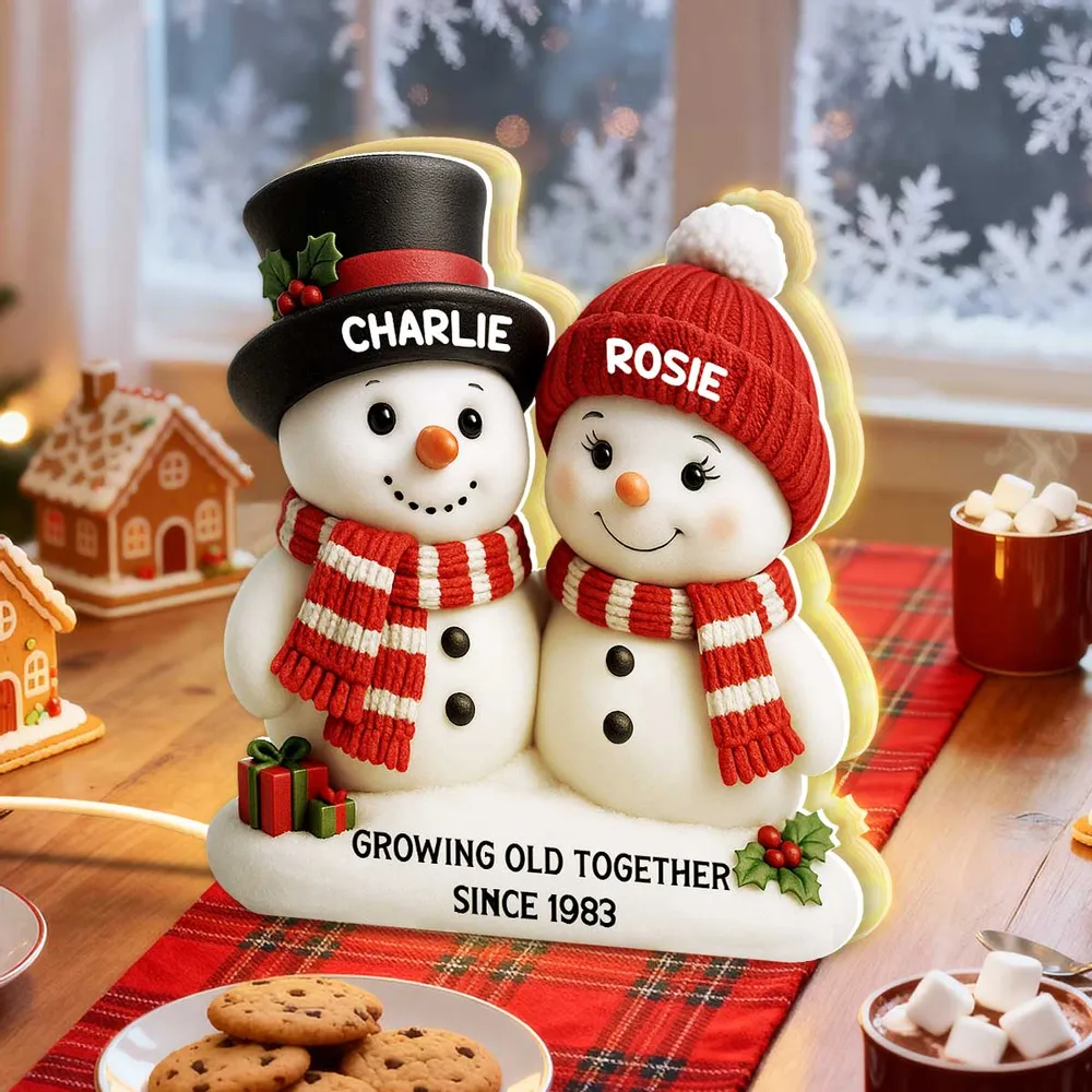 Acrylic Light Box Snowman Couple - Growing Old Together, Warm Glow Christmas Decor, Creative Personalized Gift for Couples - Image 8