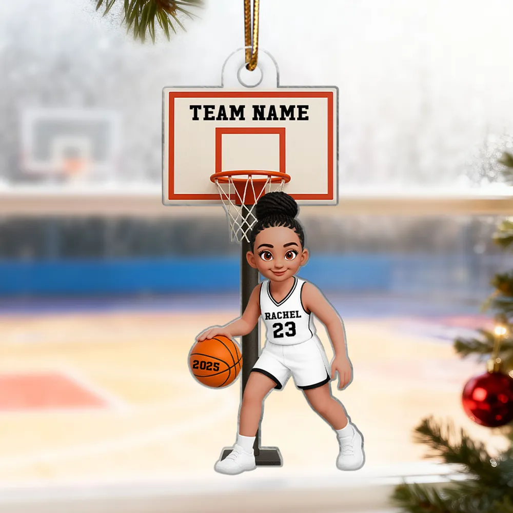 Acrylic Ornament, Cute Basketball Girl Dribbling on Indoor Court, Personalized, Creative Gift for Daughter, Player, or Coach - Image 3