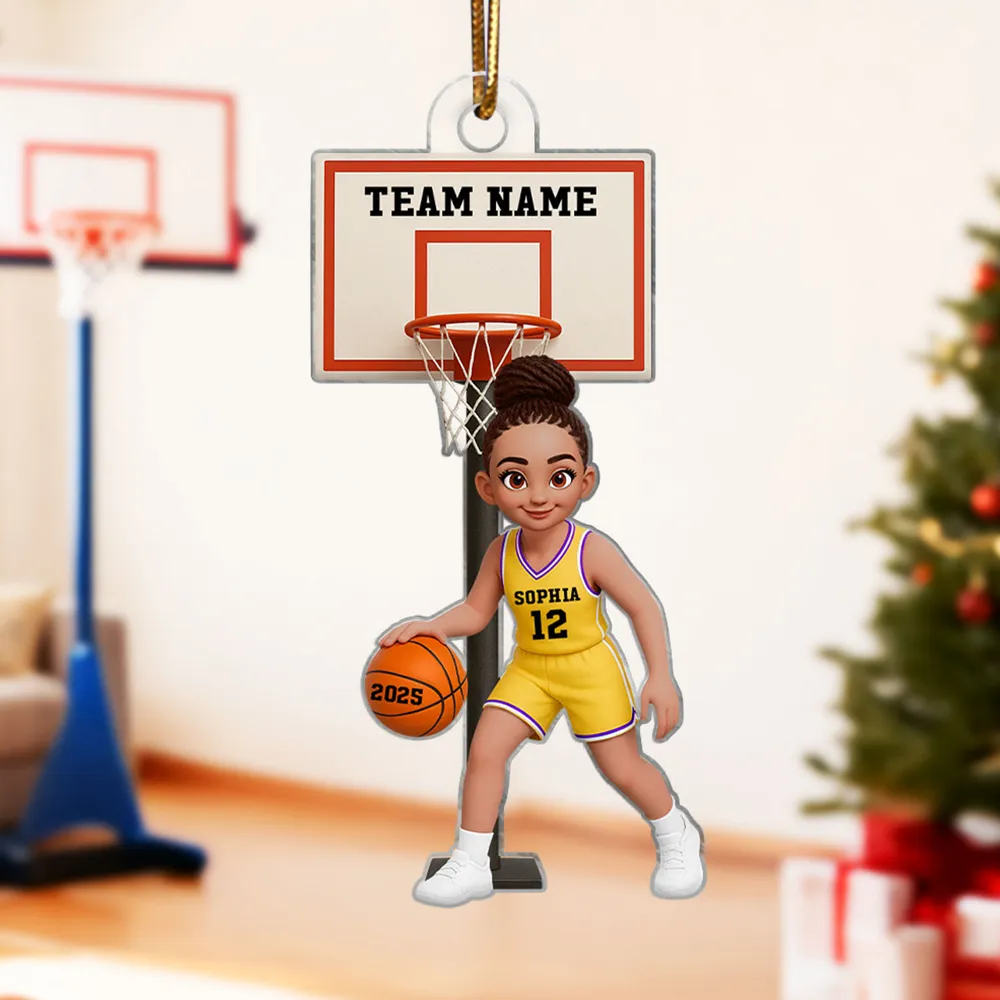 Acrylic Ornament, Cute Basketball Girl Dribbling on Indoor Court, Personalized, Creative Gift for Daughter, Player, or Coach - Image 6