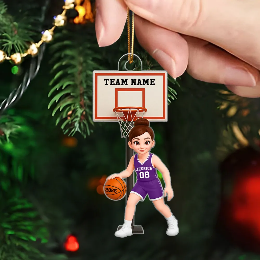 Acrylic Ornament, Cute Basketball Girl Dribbling on Indoor Court, Personalized, Creative Gift for Daughter, Player, or Coach - Image 7