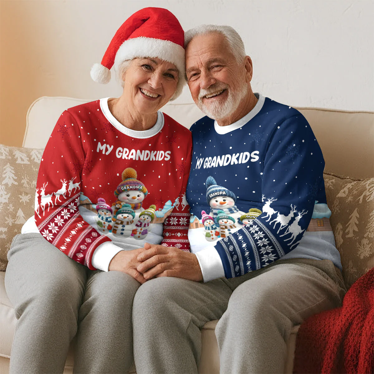 Christmas Sweatshirt for Grandparents, cute snowman family in snowy village, warm and soft, a unique gift for Grandma - Image 5