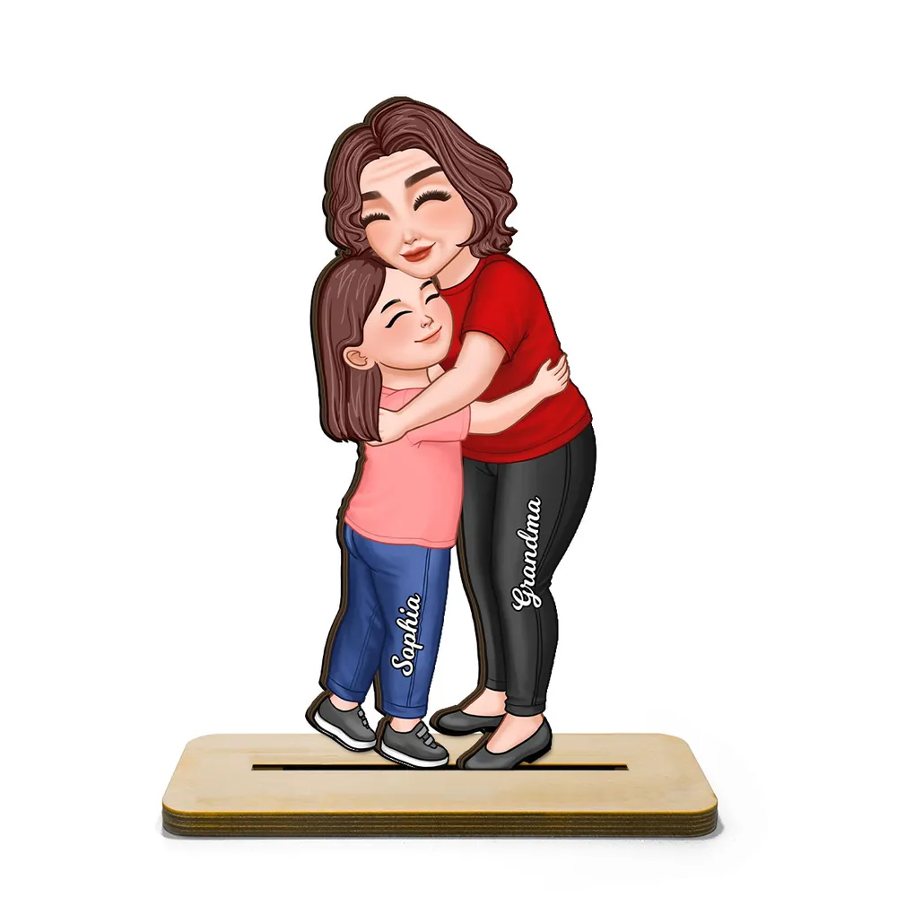 Wooden Plaque Personalized Hugging Grandma & Grandkid Freestanding Decor, Warm Cartoon Style, Unique Gift for Grandma - Image 2