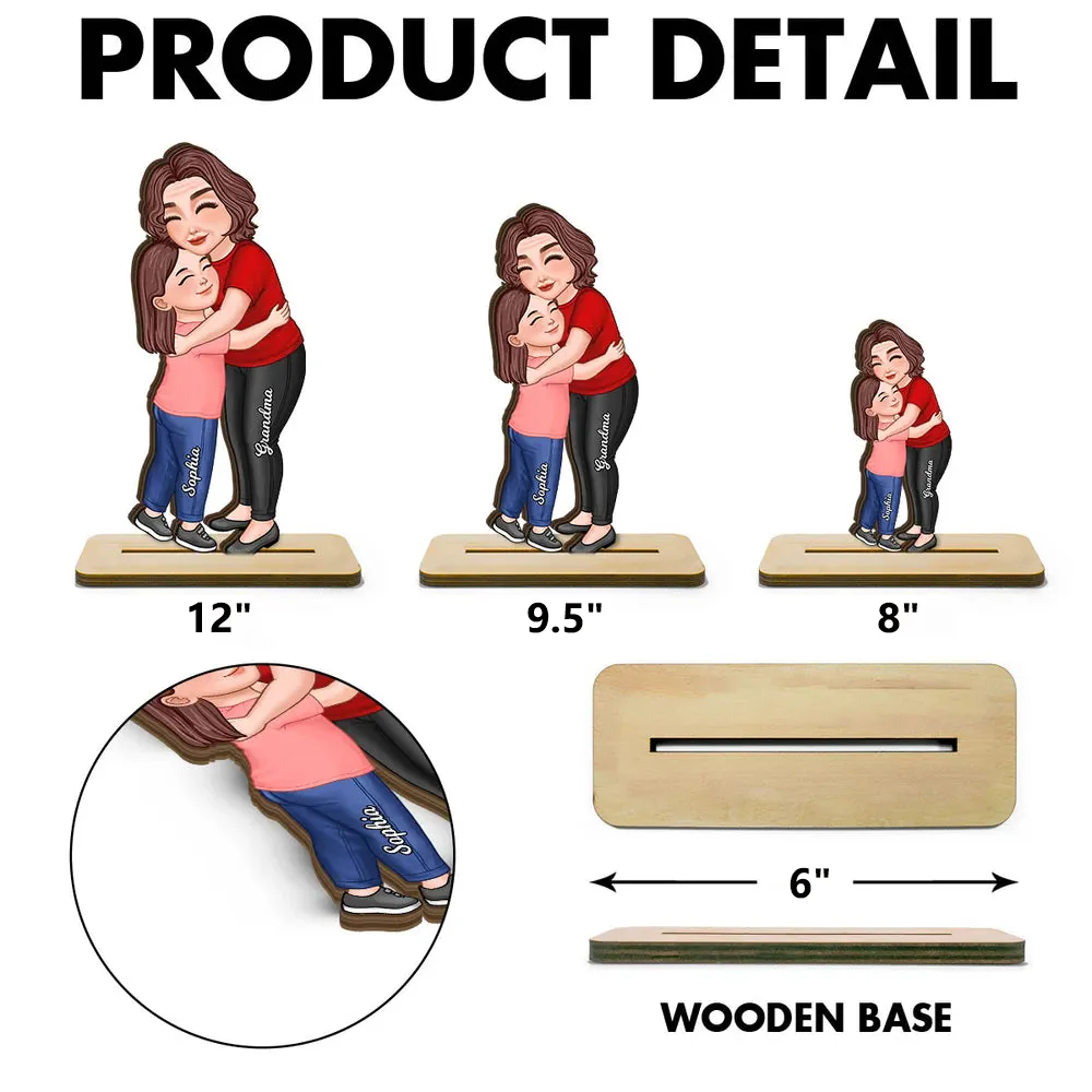 Wooden Plaque Personalized Hugging Grandma & Grandkid Freestanding Decor, Warm Cartoon Style, Unique Gift for Grandma - Image 4