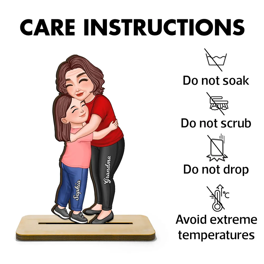 Wooden Plaque Personalized Hugging Grandma & Grandkid Freestanding Decor, Warm Cartoon Style, Unique Gift for Grandma - Image 5
