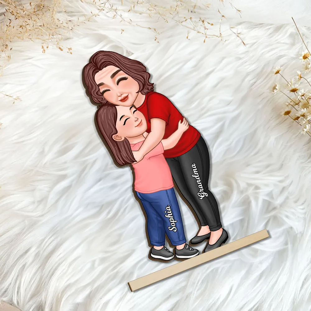 Wooden Plaque Personalized Hugging Grandma & Grandkid Freestanding Decor, Warm Cartoon Style, Unique Gift for Grandma - Image 7