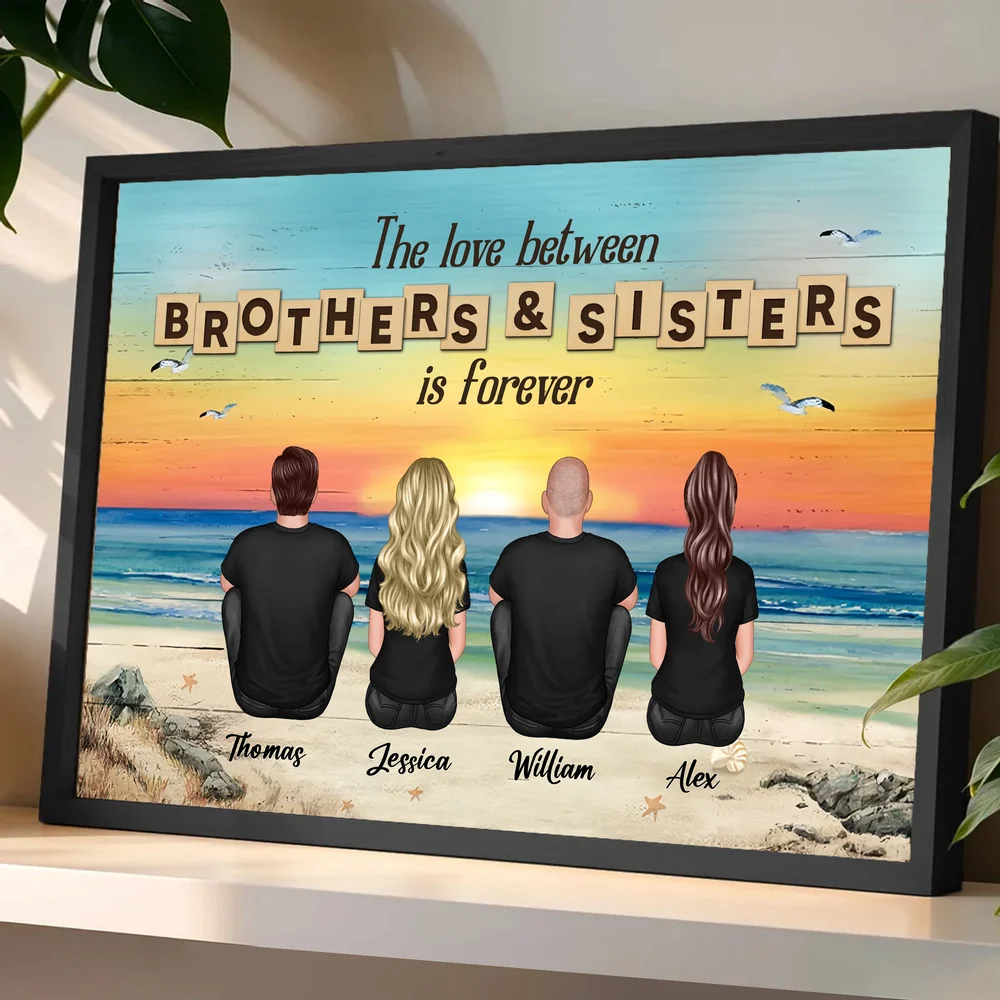 Brothers & Sisters Forever Poster — Personalized Beach Backview Wall Art for Family Love - Image 2