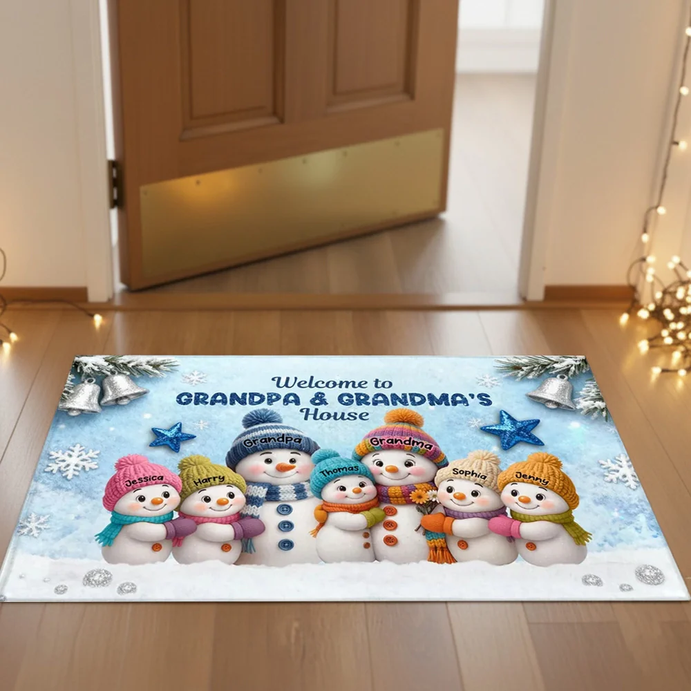 Welcome To Grandparents' House! Personalized Snowman Winter Non-Slip Standard Doormat, Festive Porch Decor Mat, Family Entrance Gift - Image 2