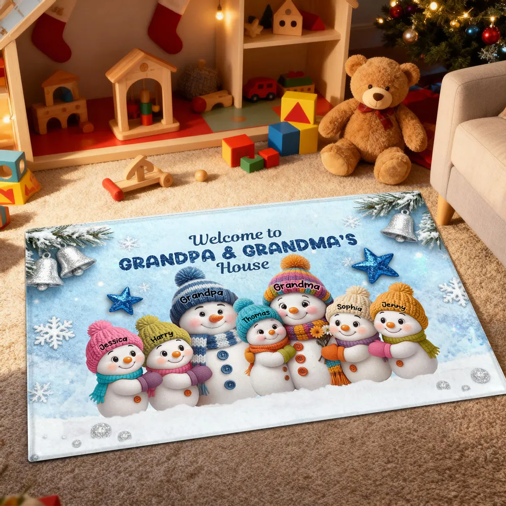 Welcome To Grandparents' House! Personalized Snowman Winter Non-Slip Standard Doormat, Festive Porch Decor Mat, Family Entrance Gift - Image 6