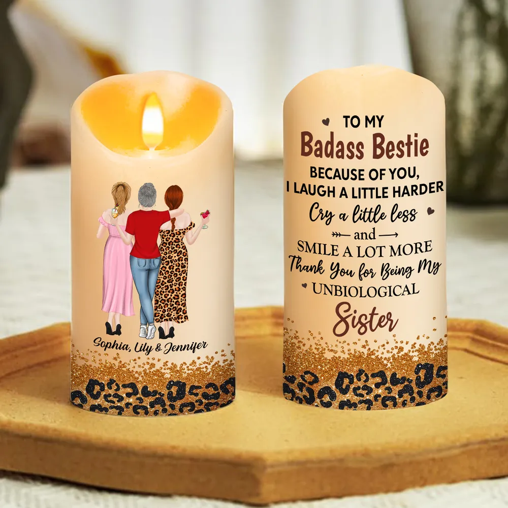 Flameless LED Candle for Best Friend - Custom Art, Warm Glow, Because of You message - unique creative gift - Image 3