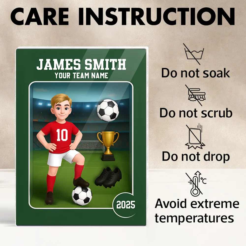 Acrylic Block Plaque - Customizable Soccer Keepsake, stadium design, player with ball - Creative Gift for Kids & Teams - Image 5