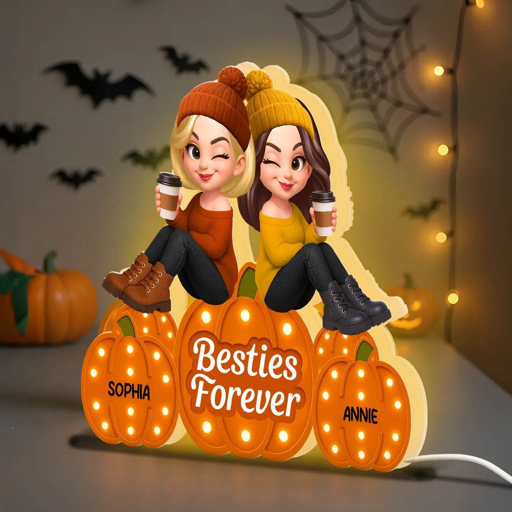 Besties Forever Acrylic Light Box with Pumpkin Marquee Glow, Sitting Friends, Cozy Fall Decor, a Unique Gift for Best Friend - Image 7