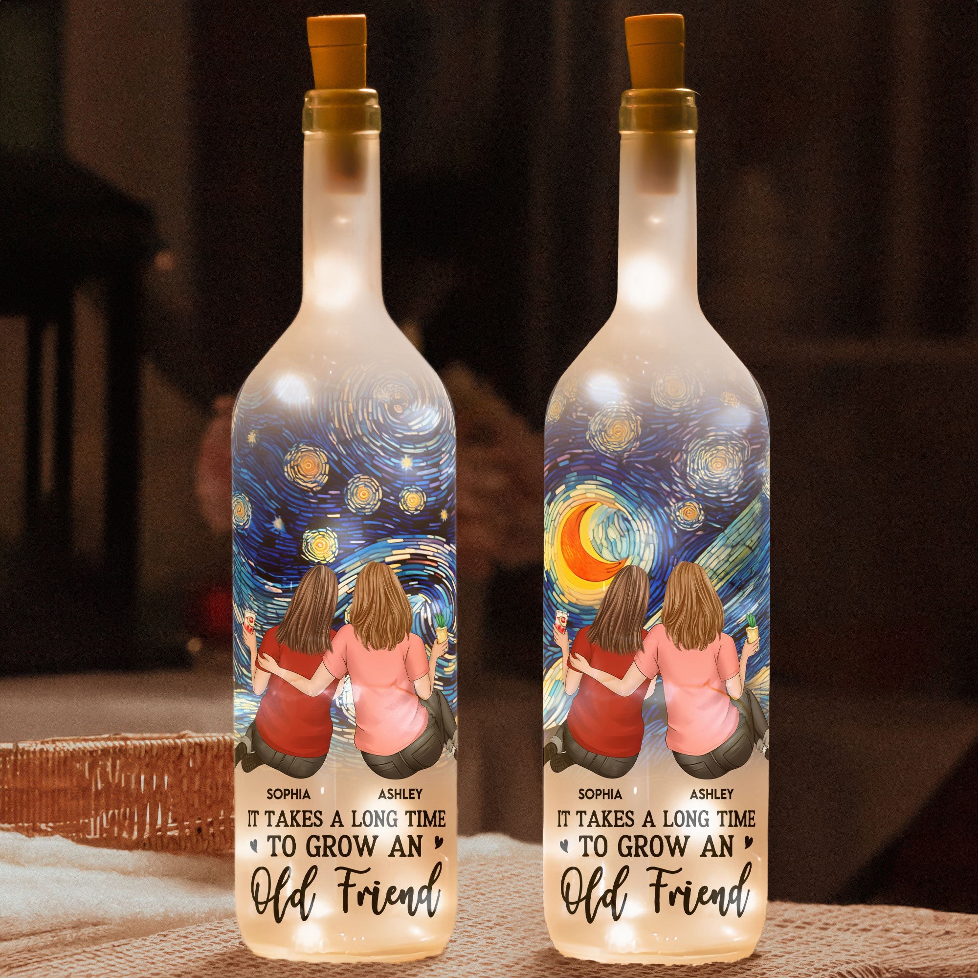 Bottle Lamp with Starry Sky Art, Hugging Friends Scene, Cozy Glow Decor, A Unique Gift for Best Friend - Image 5