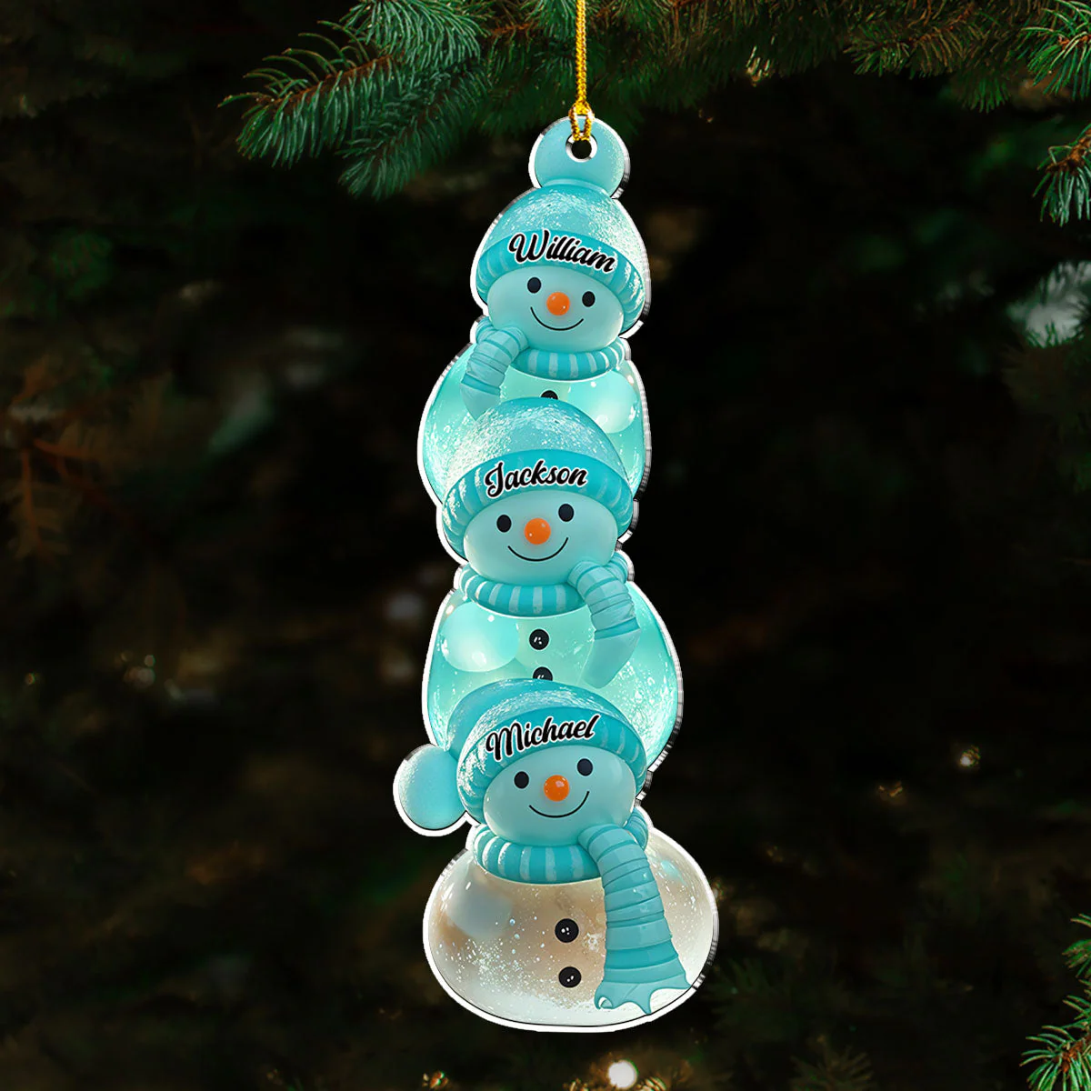 Teal Snowman Acrylic Ornament, Personalized Tree Decor for the Holidays, Creative gift for Families & Grandparents - Image 2
