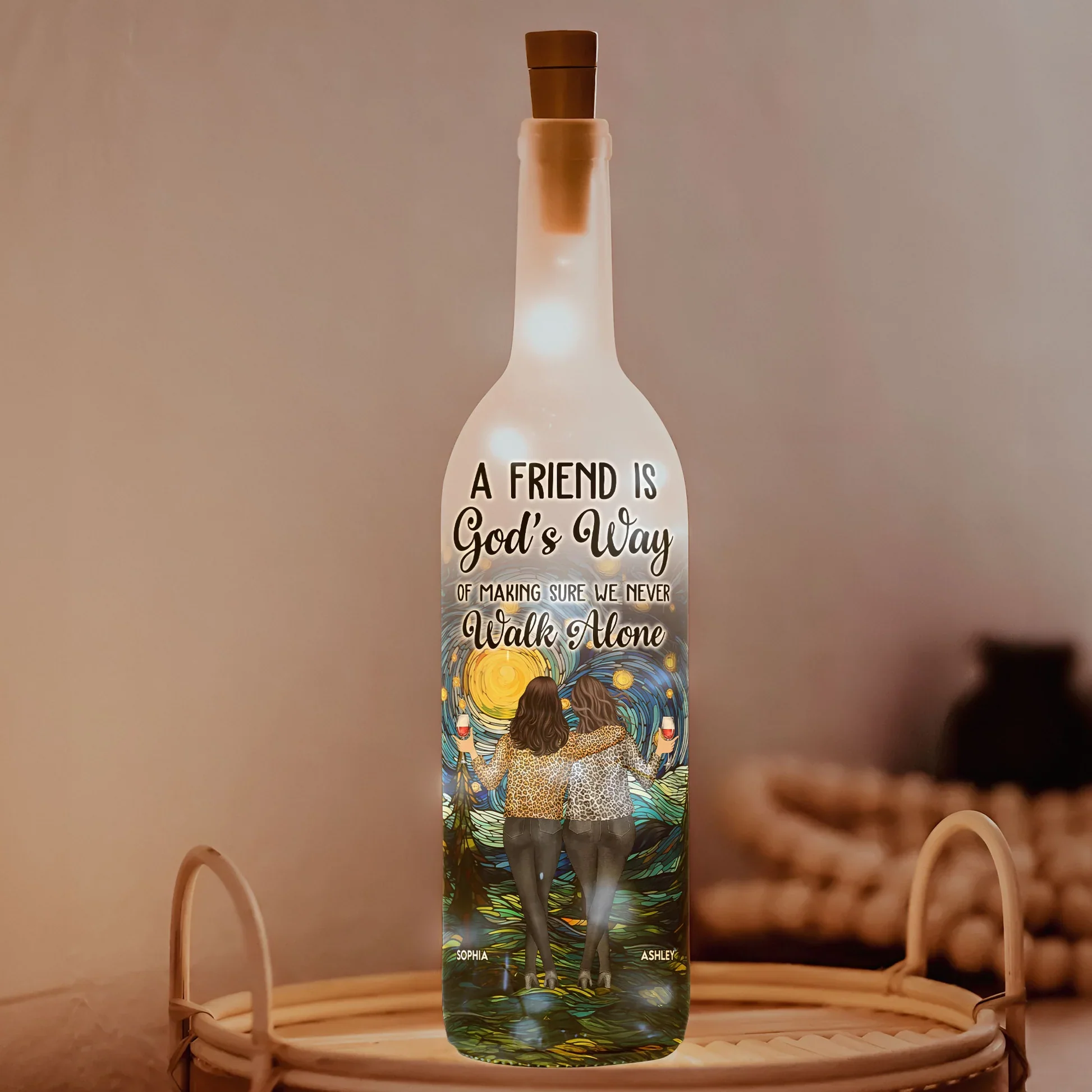 Bottle Lamp with Friendship Theme, Clear Smooth Finish, Sentimental and Surprise Gift for Best Friend