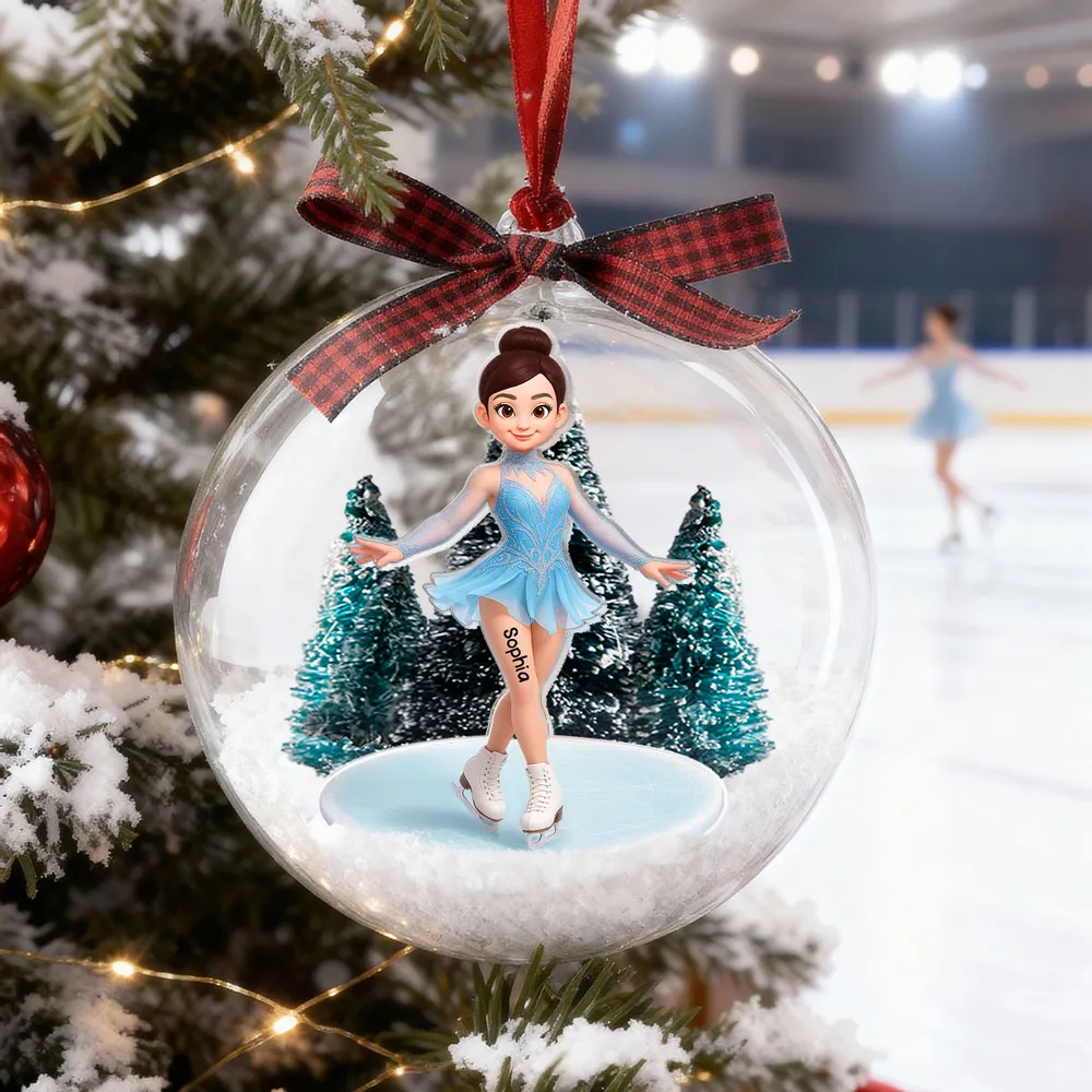 Snow Globe Ornament with 3D Christmas Trees & Figure Skater - Unique Gift for Daughters or Granddaughters - Image 2