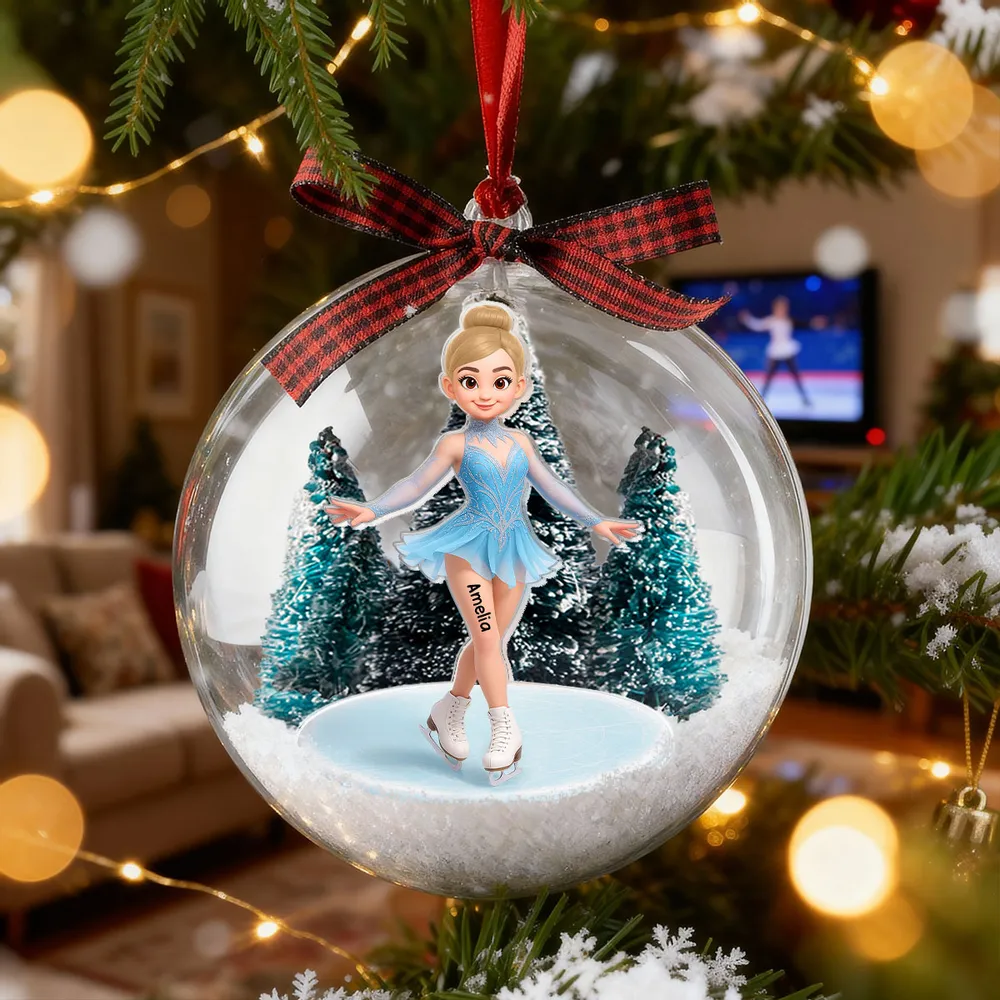 Snow Globe Ornament with 3D Christmas Trees & Figure Skater - Unique Gift for Daughters or Granddaughters - Image 3