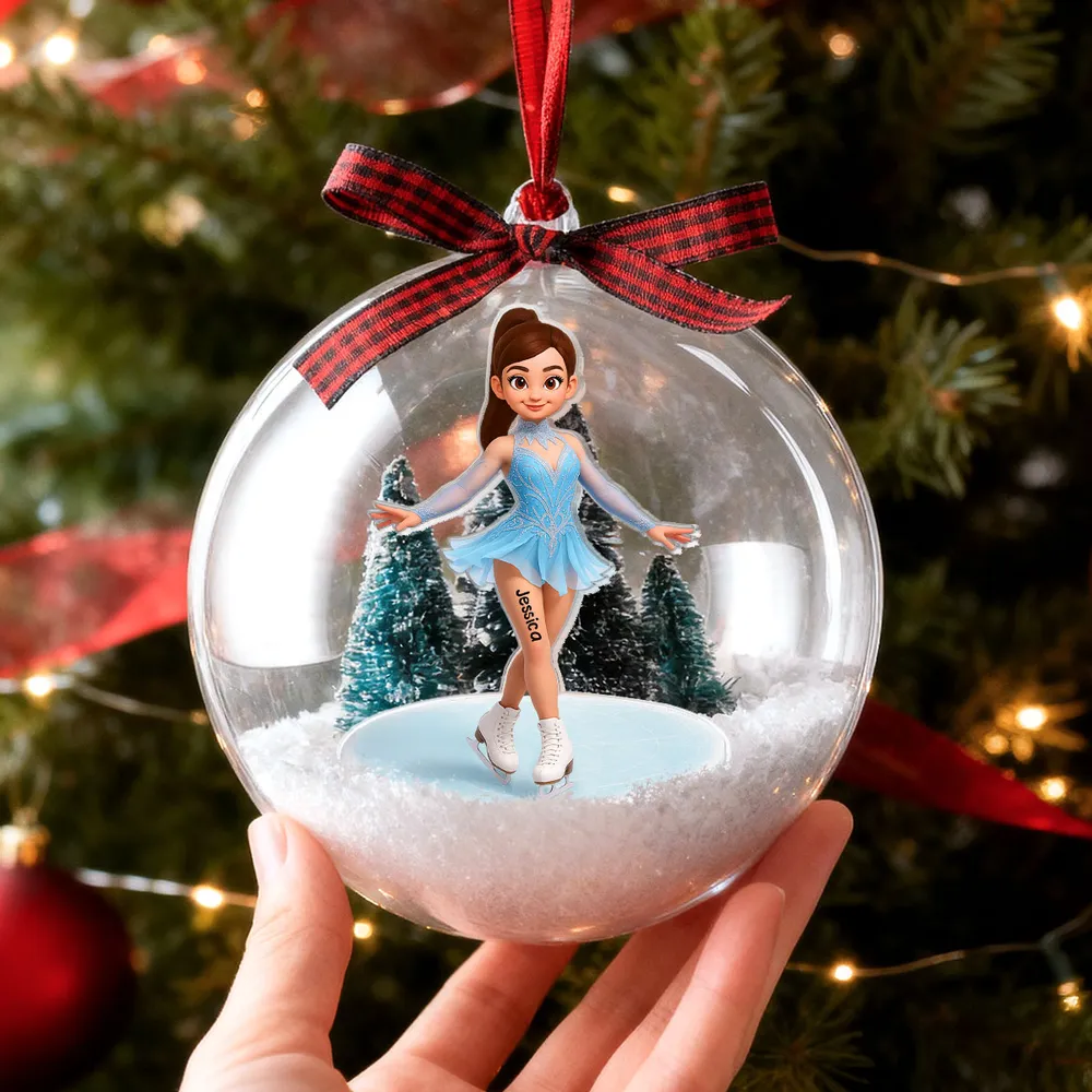 Snow Globe Ornament with 3D Christmas Trees & Figure Skater - Unique Gift for Daughters or Granddaughters - Image 6