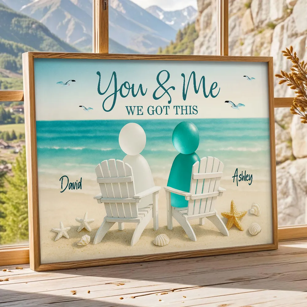 Poster You & Me Beach Couple, Sea-Glass Inspired Seaside Chairs Scene, Personalized Coastal Decor, A Unique Gift for Couples - Image 11