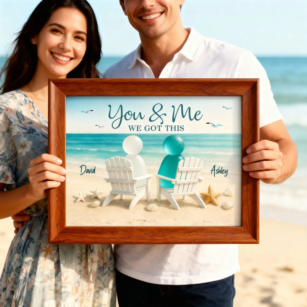 Poster You & Me Beach Couple, Sea-Glass Inspired Seaside Chairs Scene, Personalized Coastal Decor, A Unique Gift for Couples - Image 12