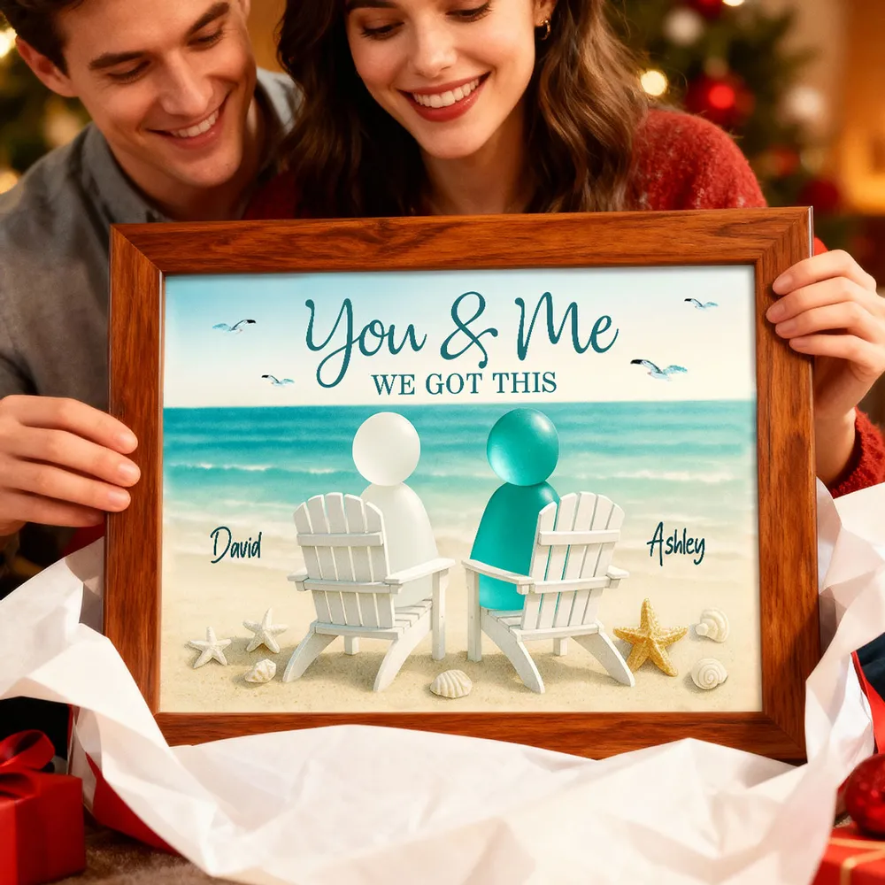 Poster You & Me Beach Couple, Sea-Glass Inspired Seaside Chairs Scene, Personalized Coastal Decor, A Unique Gift for Couples - Image 3