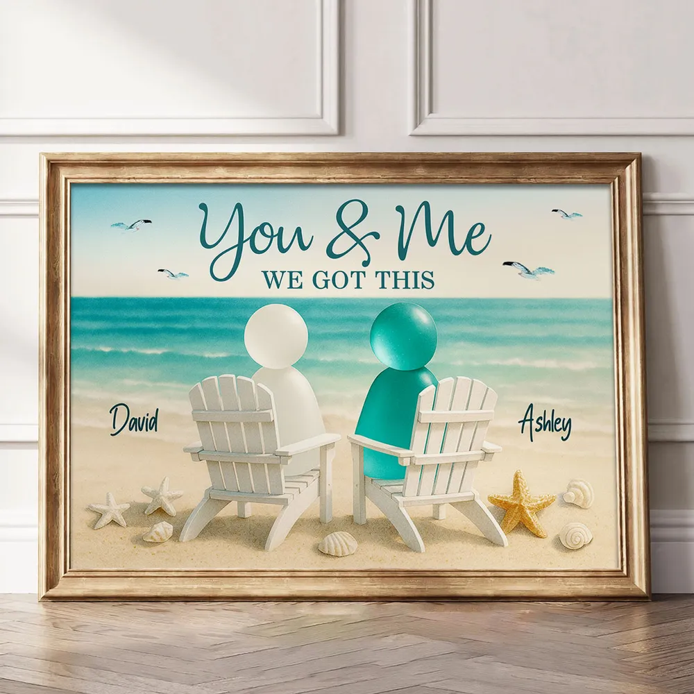 Poster You & Me Beach Couple, Sea-Glass Inspired Seaside Chairs Scene, Personalized Coastal Decor, A Unique Gift for Couples - Image 9