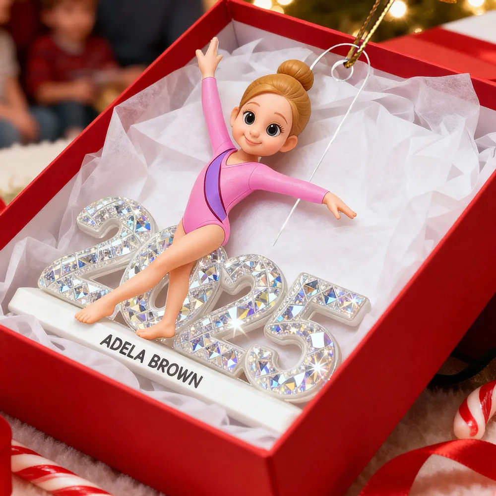 Gymnast Girl Acrylic Ornament, Personalized Sparkle Number, Christmas Tree Decor, Unique Gift for Daughter or Granddaughter - Image 3