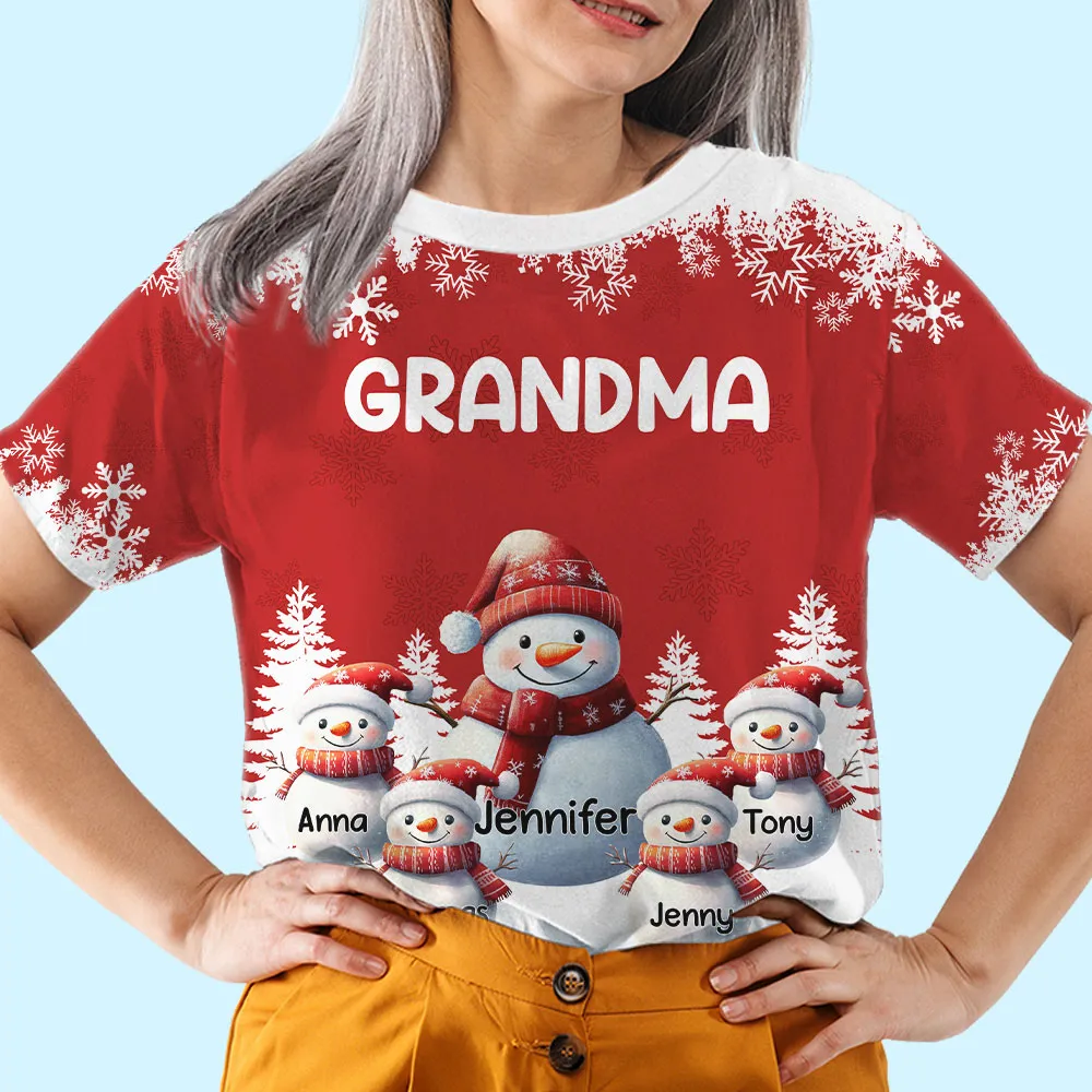Classic Tee - Snowman Grandma Christmas Design, Soft Cotton, Snowy Forest Scene, a unique gift for Grandma - Image 4