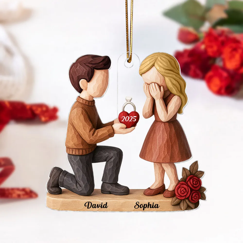 Engagement Acrylic Ornament with Kneeling Proposal & Roses, She Said Yes keepsake, unique gift for Couples and Fiance/Fiancee - Image 3