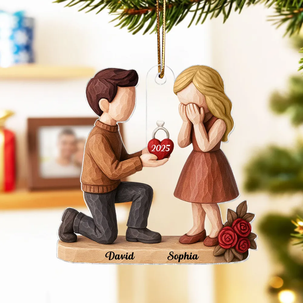 Engagement Acrylic Ornament with Kneeling Proposal & Roses, She Said Yes keepsake, unique gift for Couples and Fiance/Fiancee - Image 6