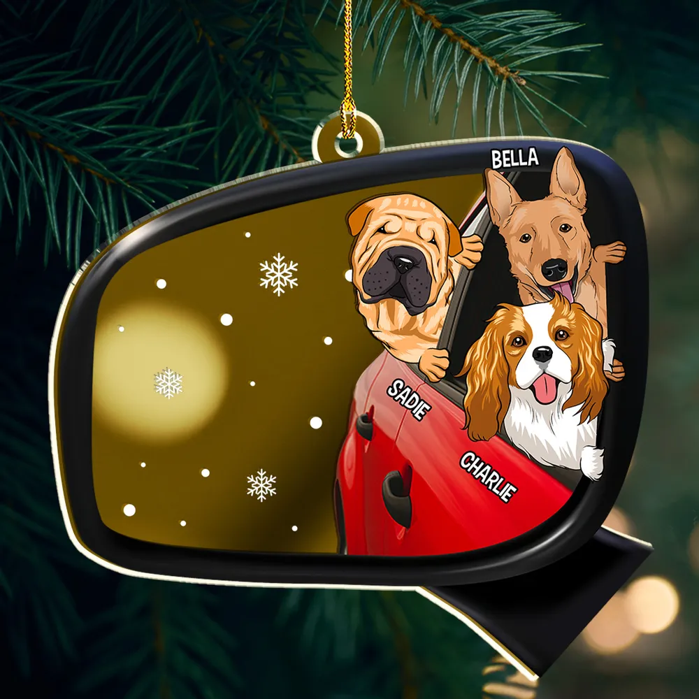 Acrylic Ornament - Personalized Mirrored Acrylic, Dog Head Out the Window, Snowy Scene, Unique Gift for Dog Lovers - Image 4