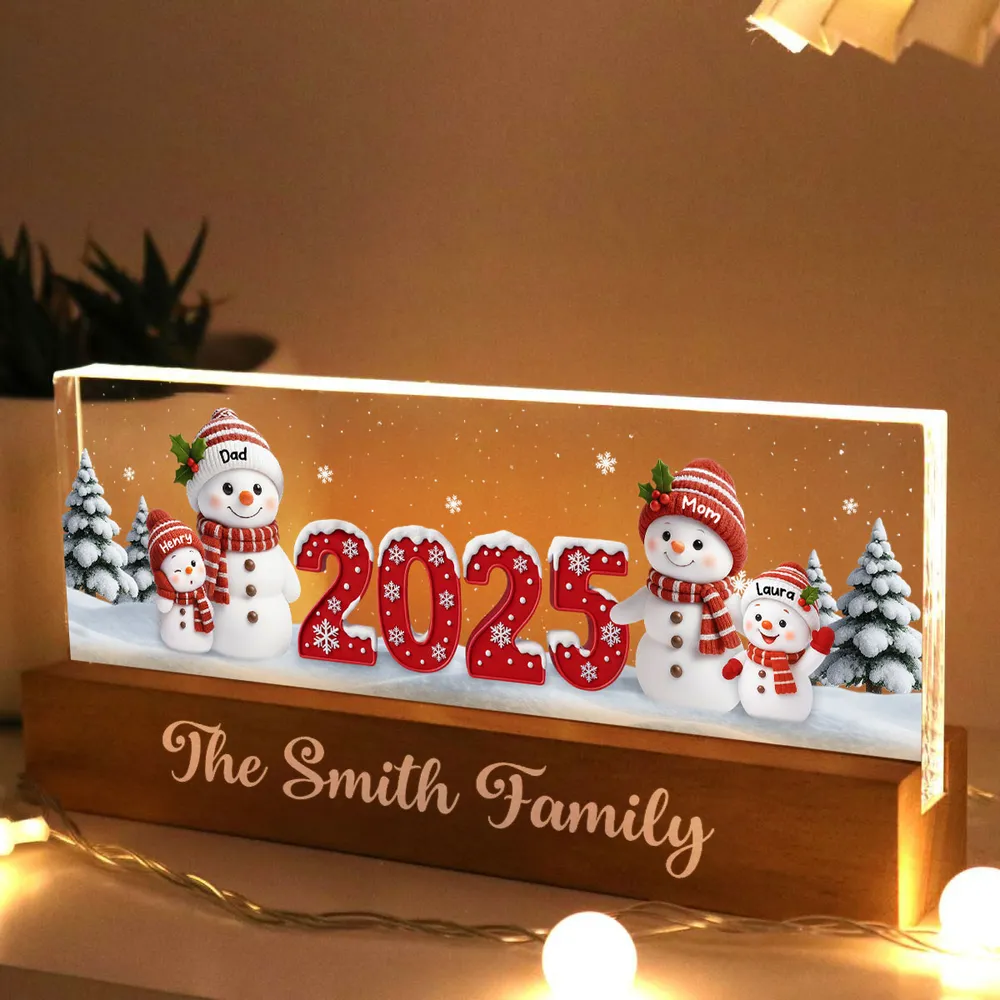 Family Snowman Block LED Light Plaque, Personalized Acrylic Night Light for Christmas, Warm Glow Decor, Unique Gift for Husband or Wife - Image 2