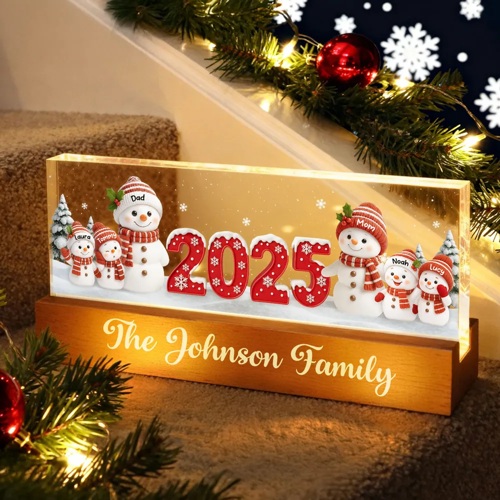 Family Snowman Block LED Light Plaque, Personalized Acrylic Night Light for Christmas, Warm Glow Decor, Unique Gift for Husband or Wife - Image 3